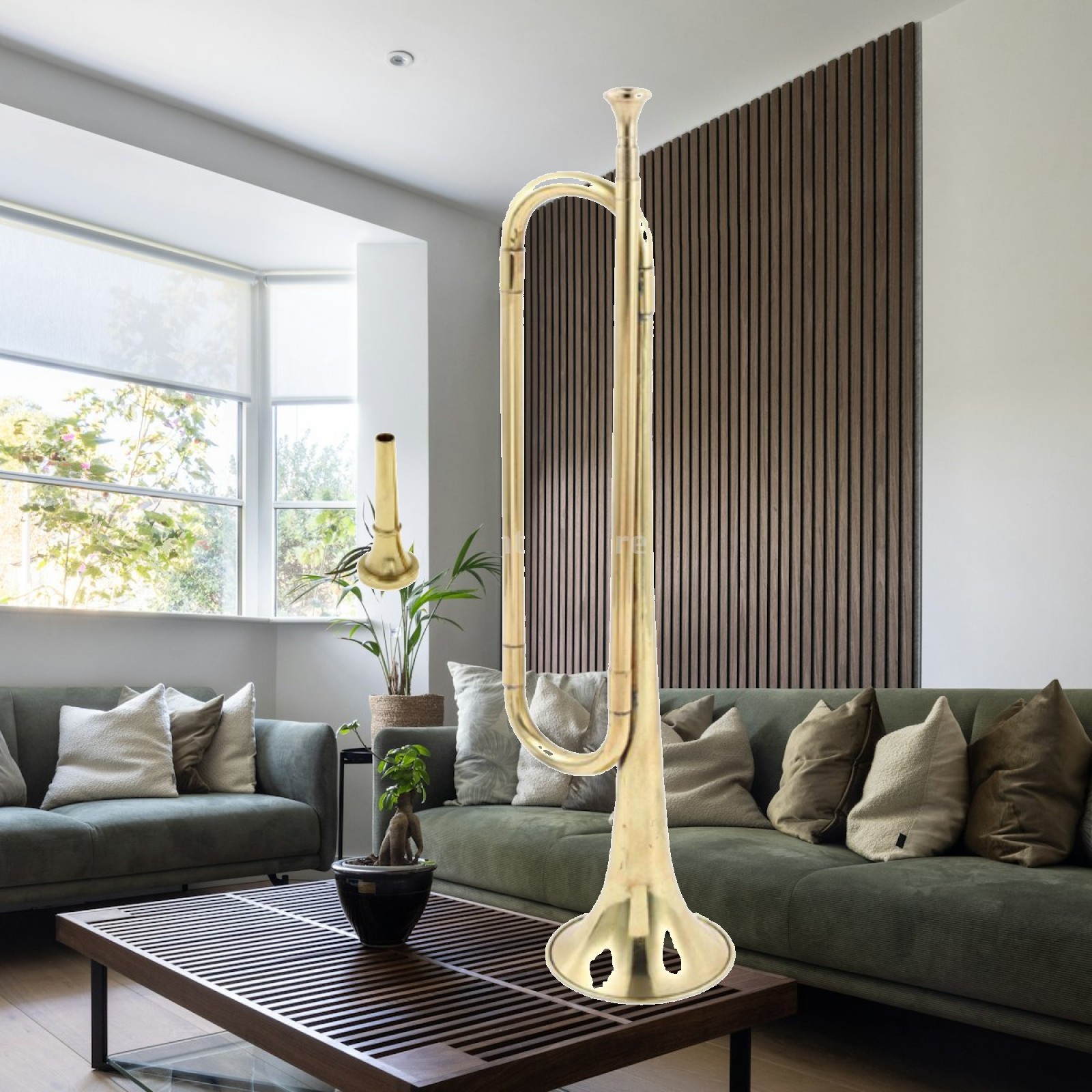 Musical Instrument Bugle - Boru Trompet Pirinç Müzik Enstrümanı Sarı